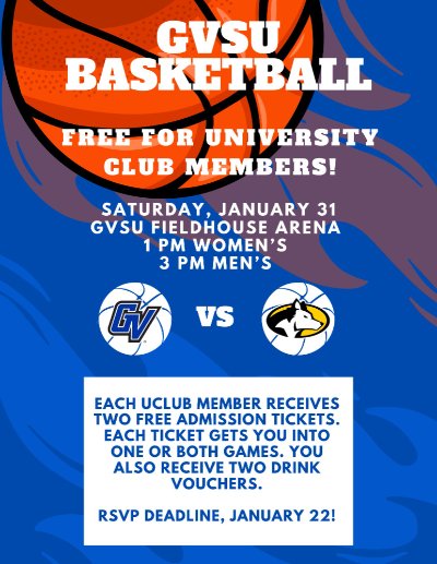 GVSU Basketball Games, Saturday, January 31 - FREE for GVS University Members